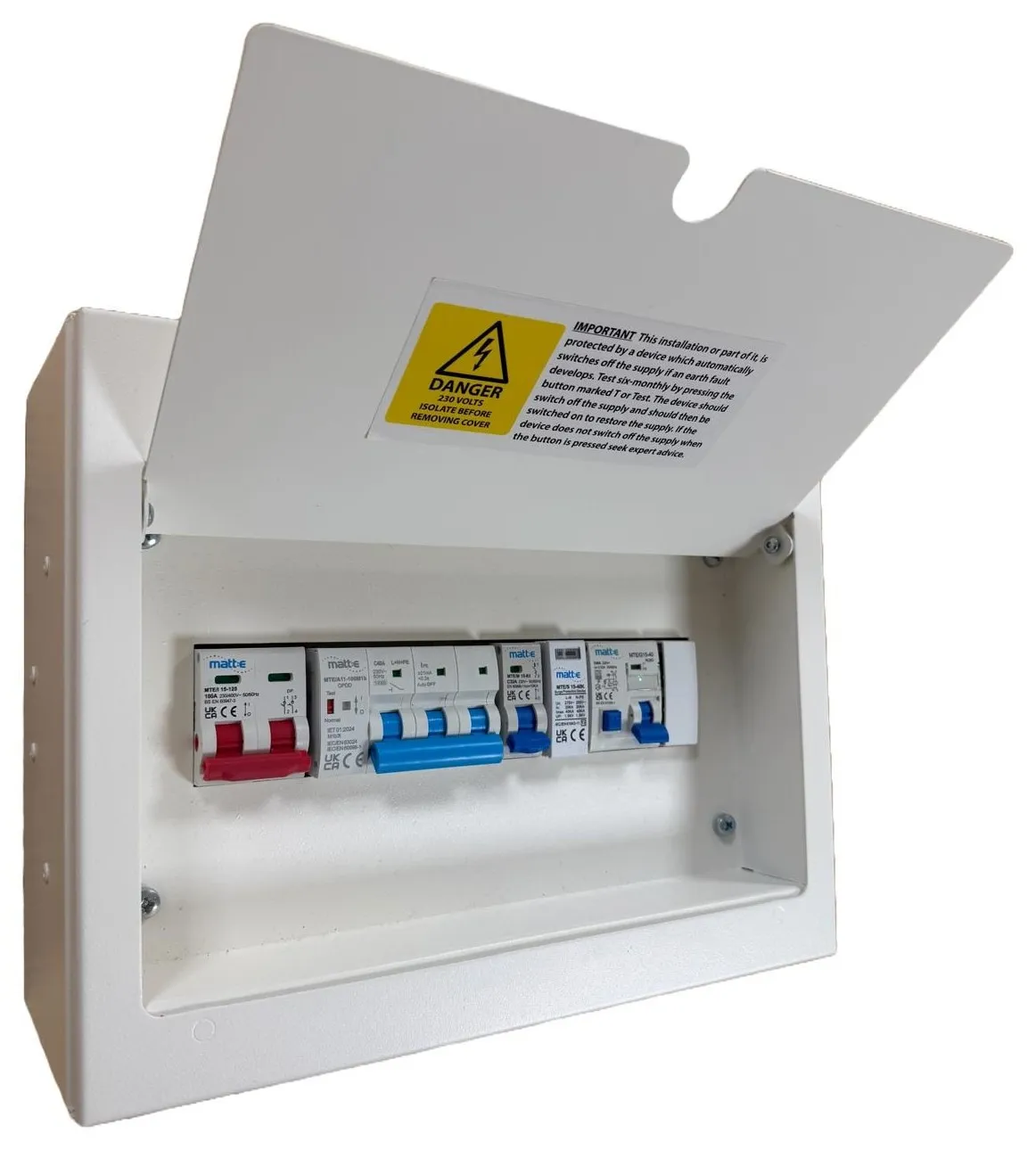 SP-M1b3t-R-SPD single-phase EV connection centre with the cover open
